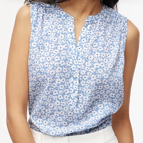 J. Crew factory Sleeveless popover top in blue/whitete floral size S‎ NWT BY029 - Picture 1 of 11